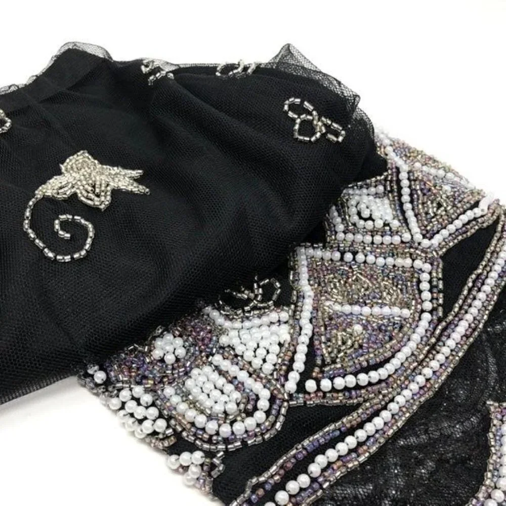 Mieeion Black Hand Beaded Intricate Boho Floral Mini Skirt Size S NWT